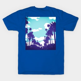 Blue alley of palm trees in California T-Shirt